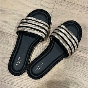 Ted Baker Black and Gold Rope-Trim Slide Sandals